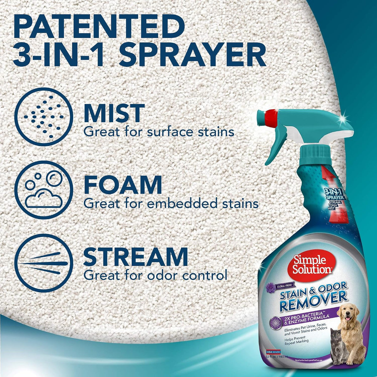 Simple Solution Pet Stain & Odor Remover, Enzyme Stain Cleaner - Floral Fresh / 32 Fl Oz (Pack of 1) - image 4