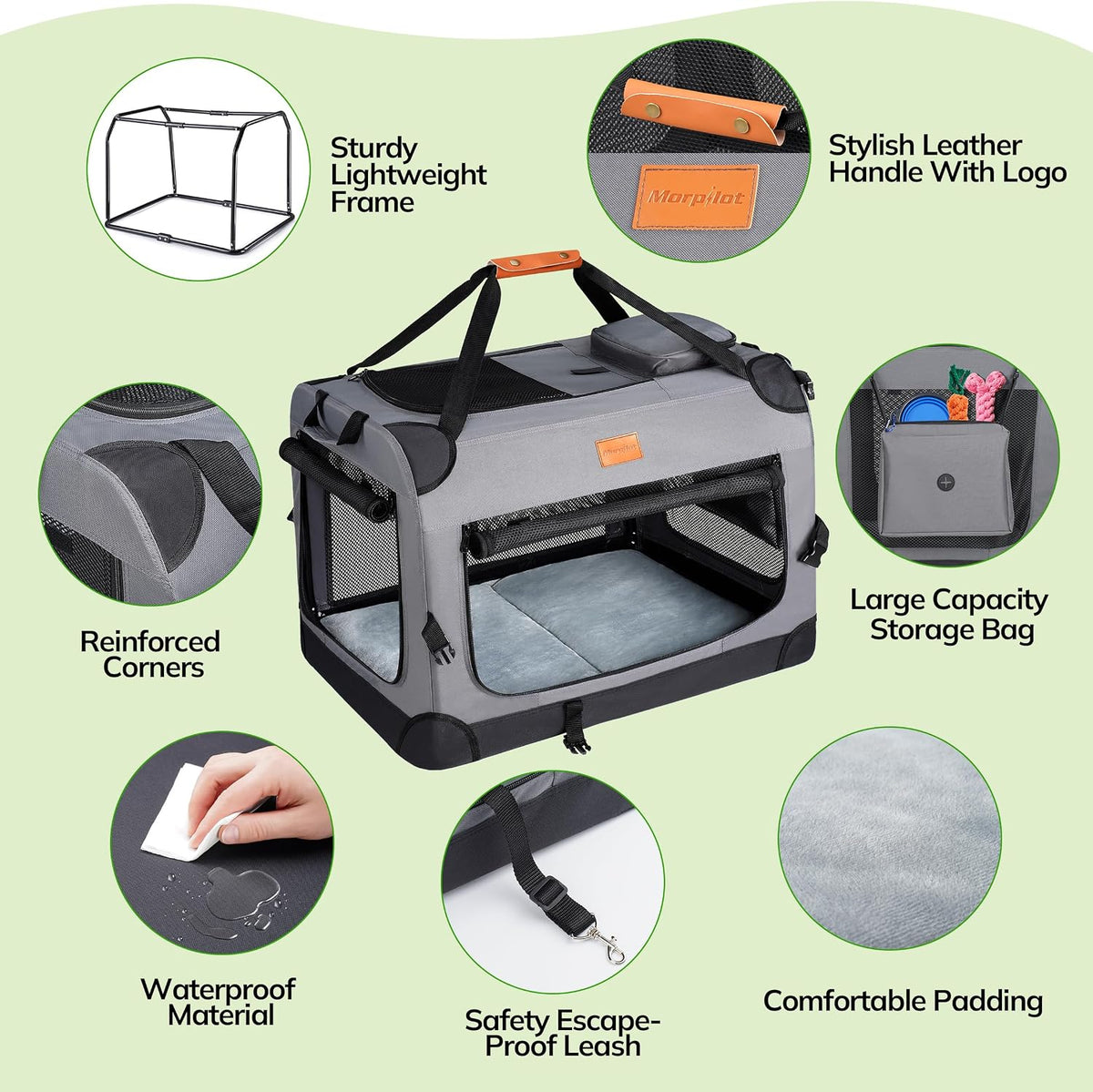 Morpilot 24-inch Portable Collapsible Dog Crate for Small Dogs up - 31.9"L x 22.8"W x 22.8"H / Grey - image 2