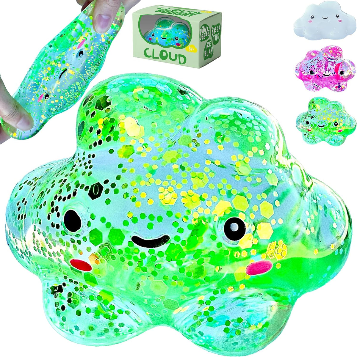 Premium Cloud Squishy Toy, Glow in the Dark Stress Ball - Green