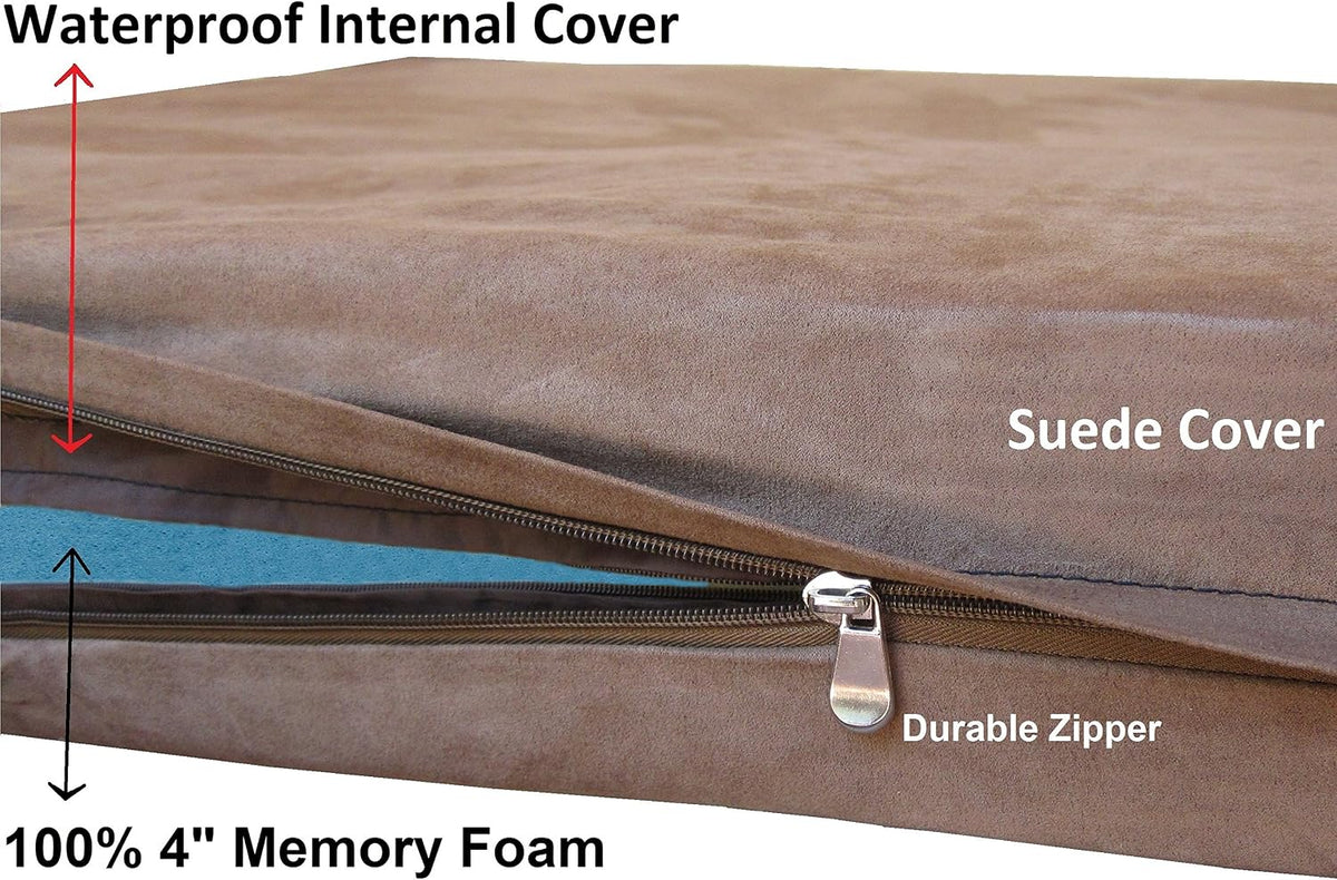 XL Orthopedic Memory Foam Dog Bed with Machine Washable Cover - XL 47" Length X 29" Width / Microsuede in Brown - image 3