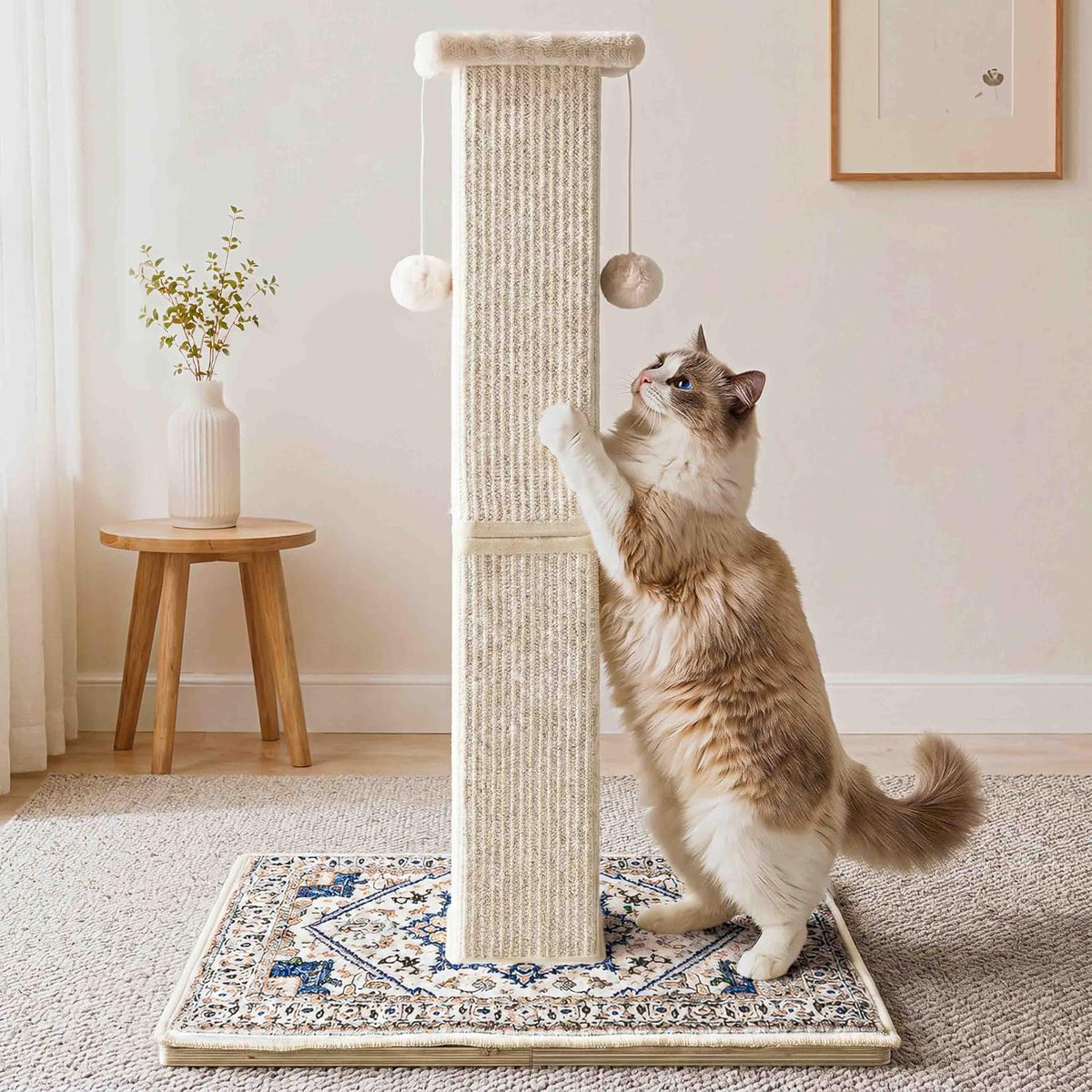 Tall Cat Scratching Post for Indoor Cats Adults with Carpet - White / Medium