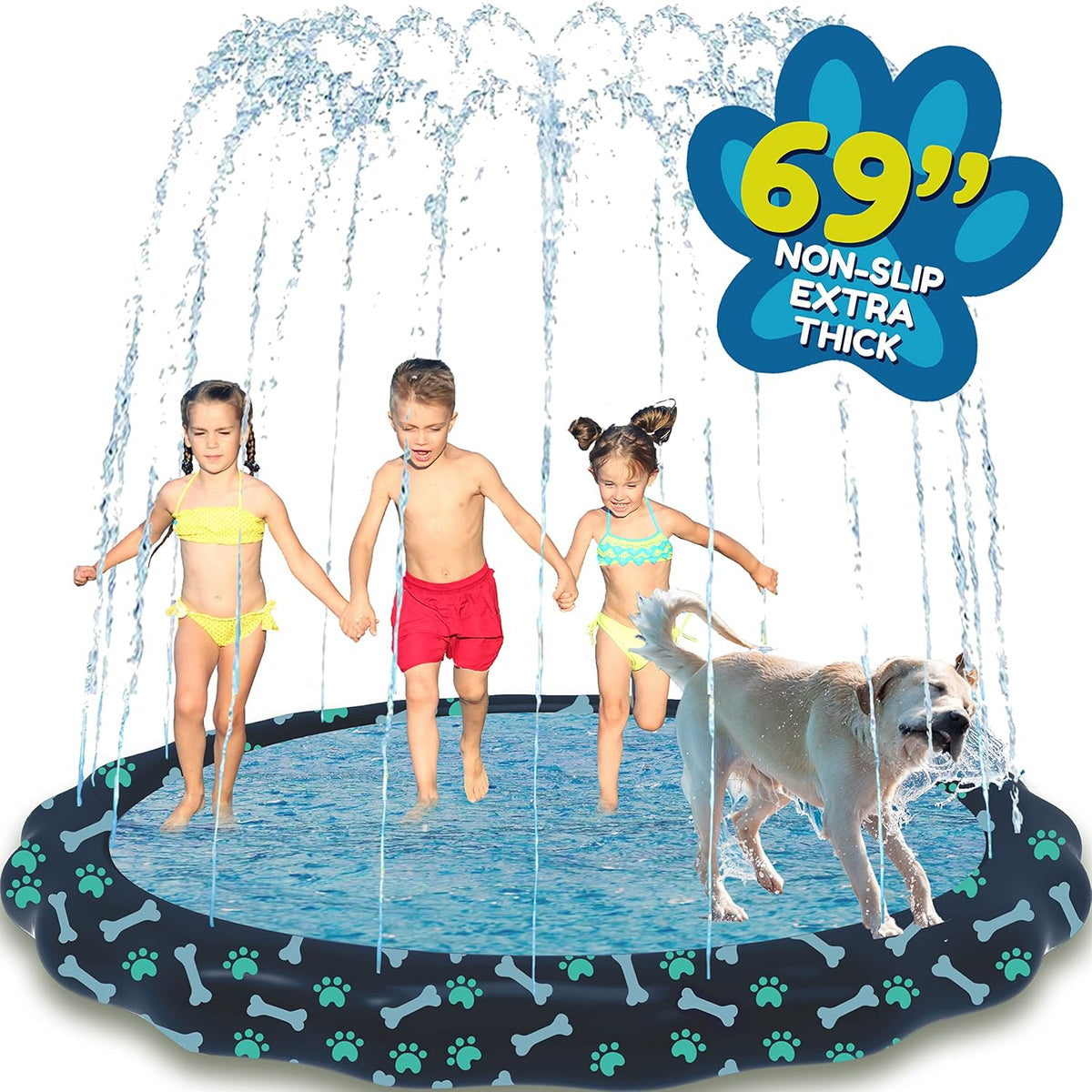SplashEZ 3-in-1 Splash Pad - Paws & Bones | 69 Inch