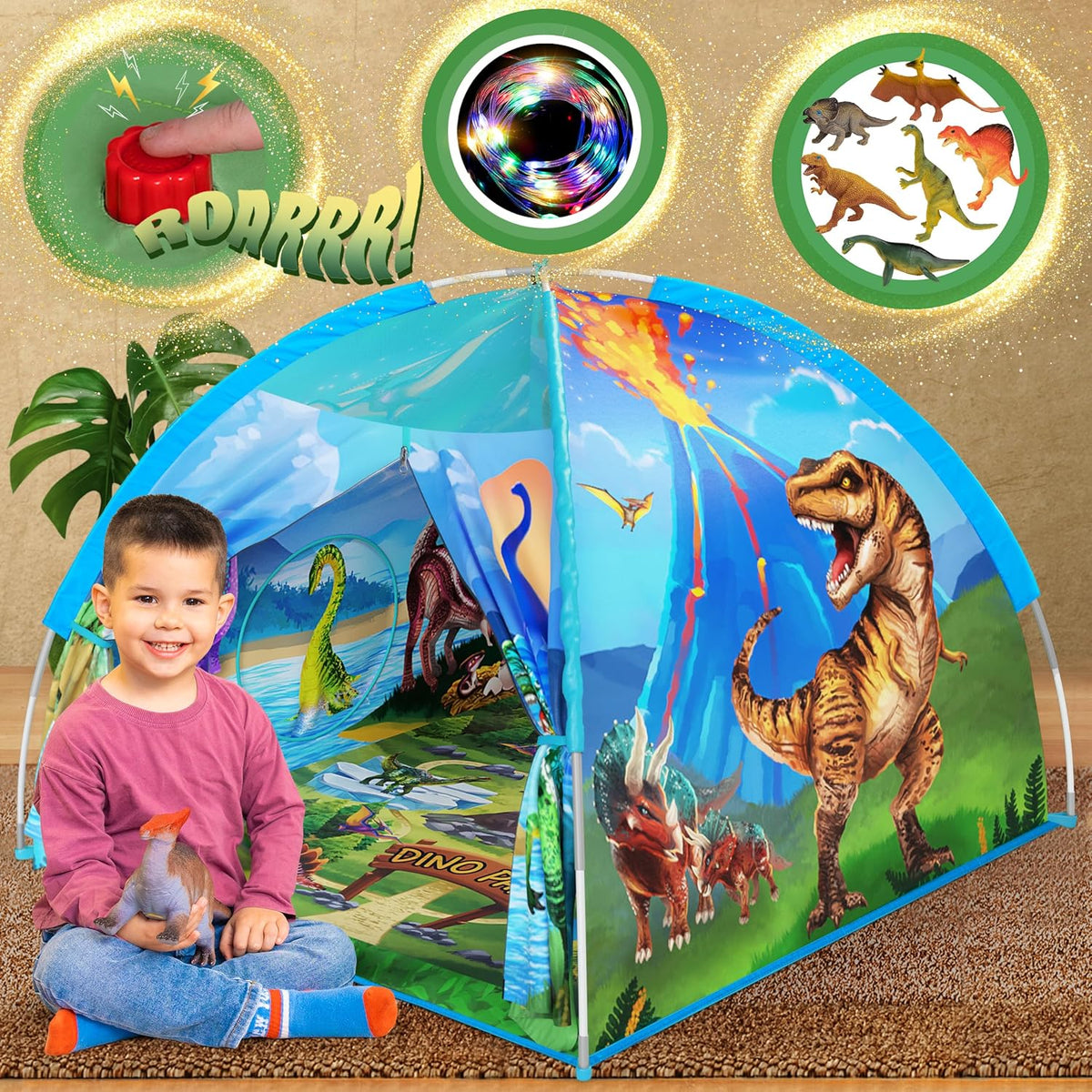 W&O Dino Super Dome with Roar Button, Dino Toys & LED Lights – Fun for Kids & Family - Sunny Barn