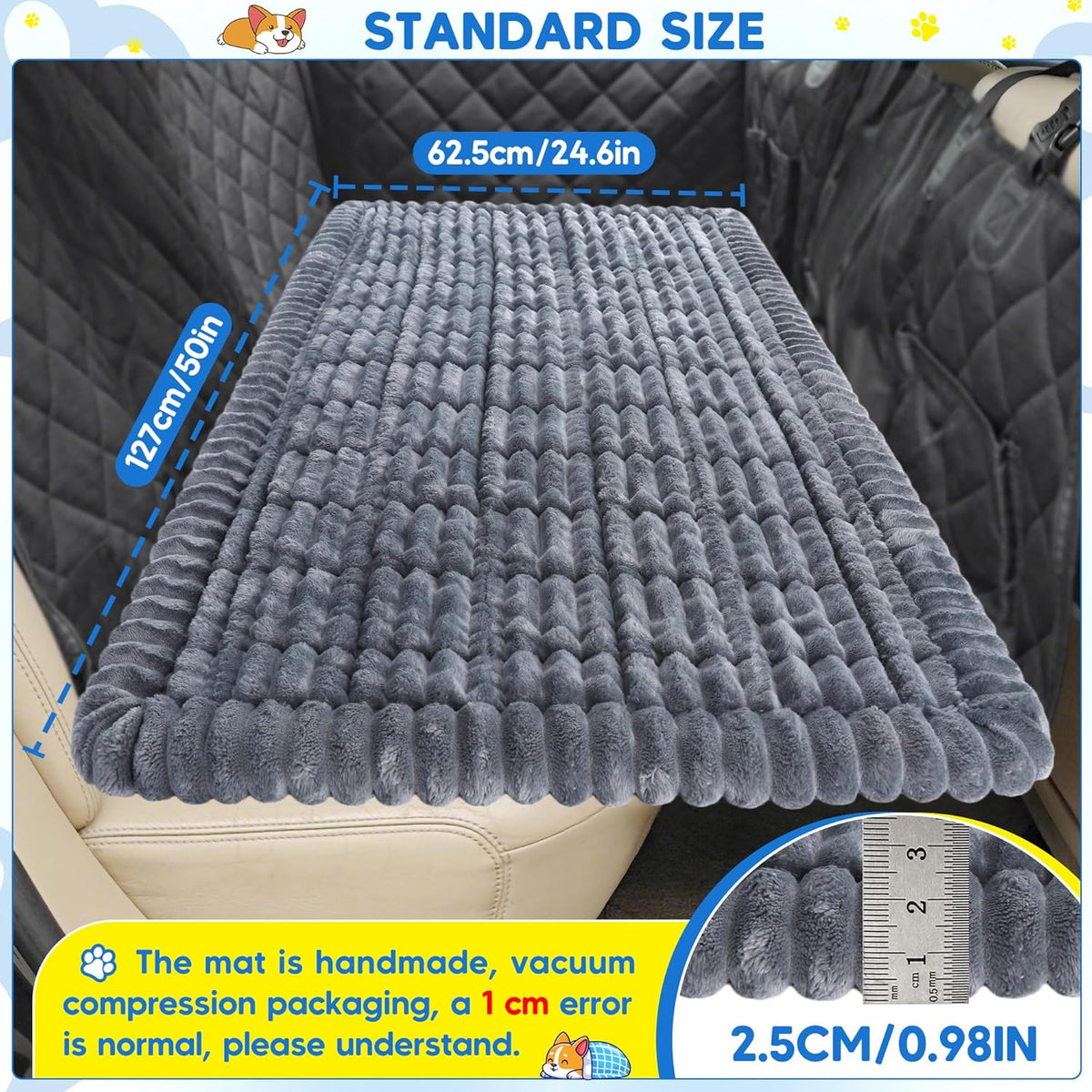 Dog Car Bed, Non-Slip Backseat Dog Bed Mat 50" L×24.6" W – Essentials for Dogs - Grey / Medium (50"L×24.6"W) - image 3