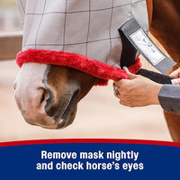 Farnam SuperMask II horse fly mask without ears, extended coverage, protects eyes from insects and debris, adjustable throat latch, Average Horse Size