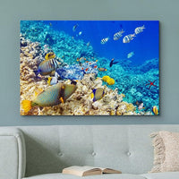 wall26 Canvas Print Wall Art Underwater Neon Blue Teal Ocean Water Fish Nature Animals Photography Realism Rustic Scenic Landscape Wilderness Earth for Living Room, Bedroom, Office - 16"x24"