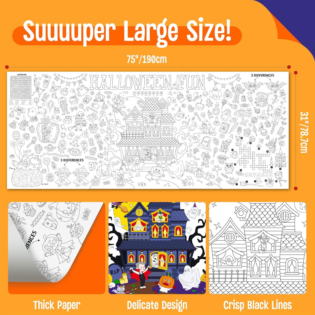 SpriteGru jumbo Halloween coloring poster with ghosts, pumpkins and witches - view 29