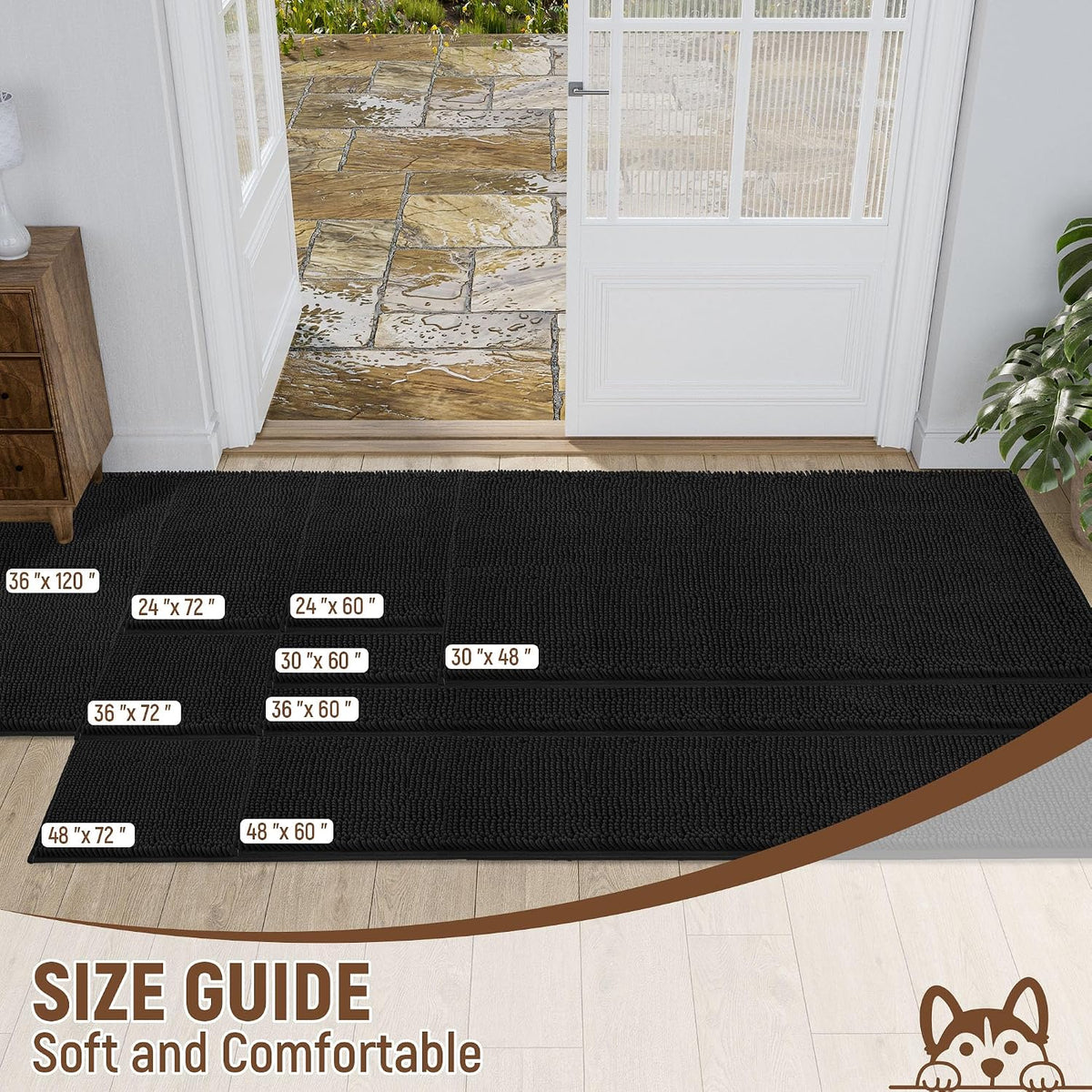 Absorbent Dog Door Mat for Muddy Paws - 120"L x 36"W x 1" Th / Black - image 2