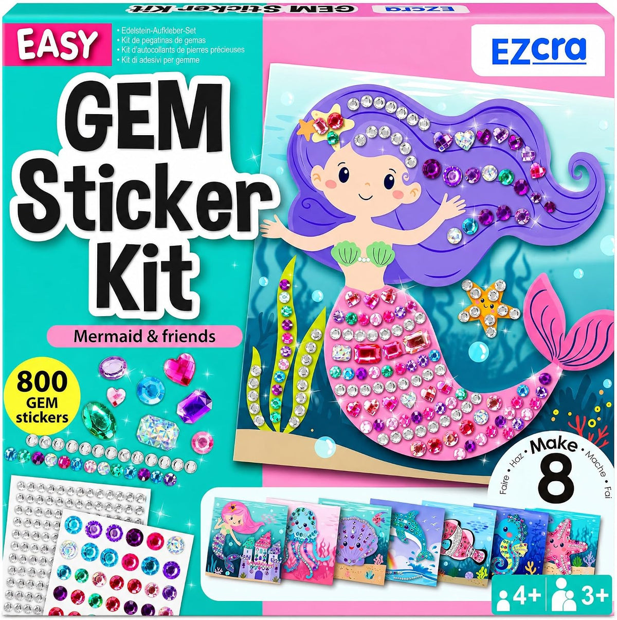 EZCRA Gem Sticker Kit for Kids, 990+ Stickers - Mermaid - Gem Stickers