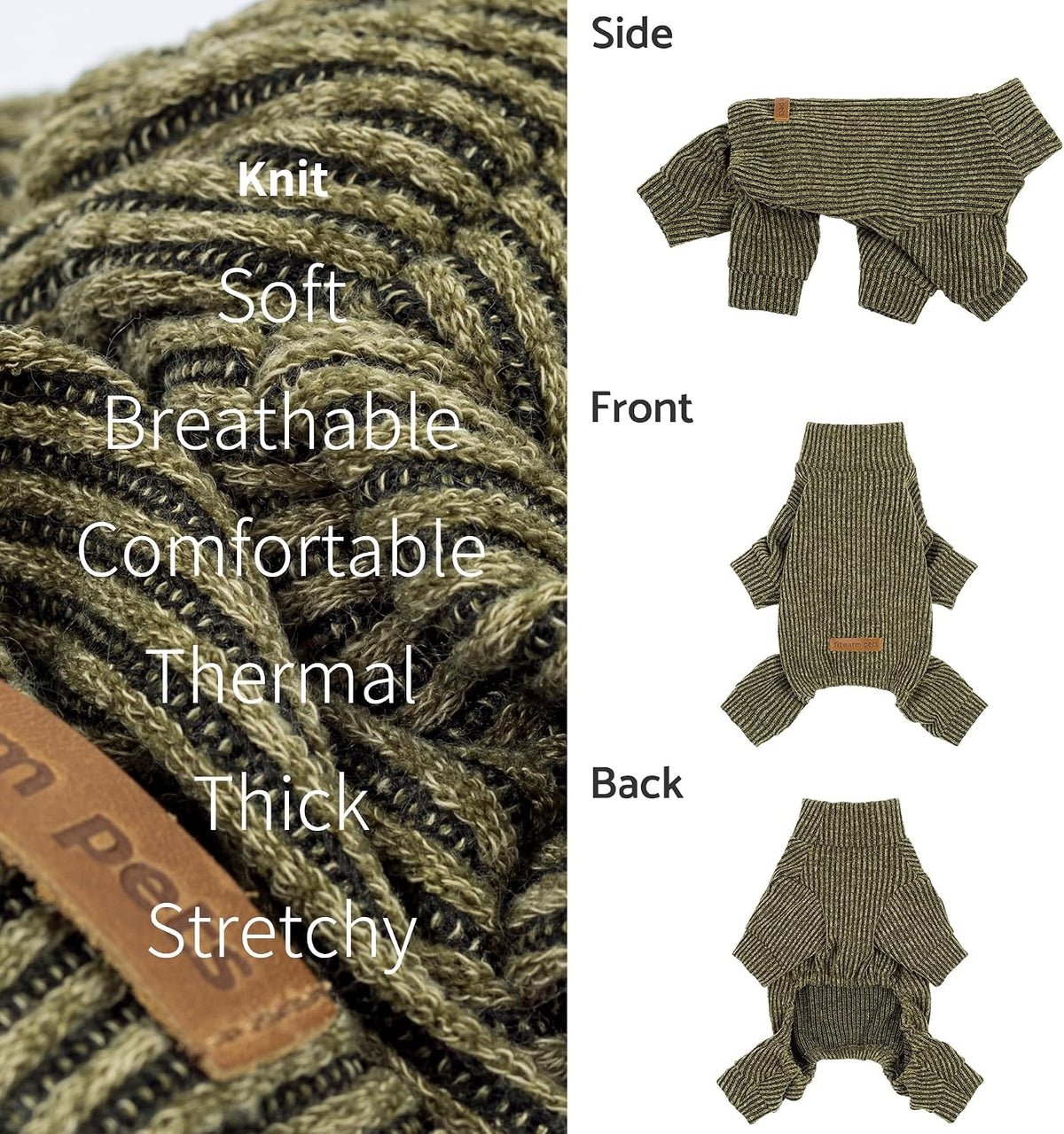 Fitwarm Turtleneck Raglan Dog Pajamas - X-Small / Olive Green - image 2