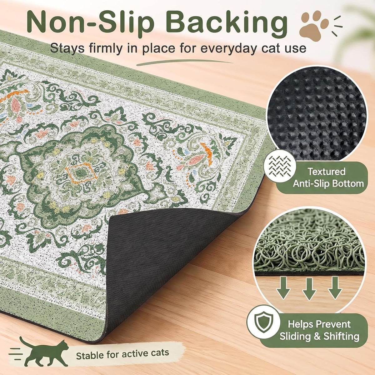 24"x15" Cat Litter Mat Non-Slip Washable Litter Box Mat – Daily Care for Cats - DarkSeaGreen / 33X22in - image 3
