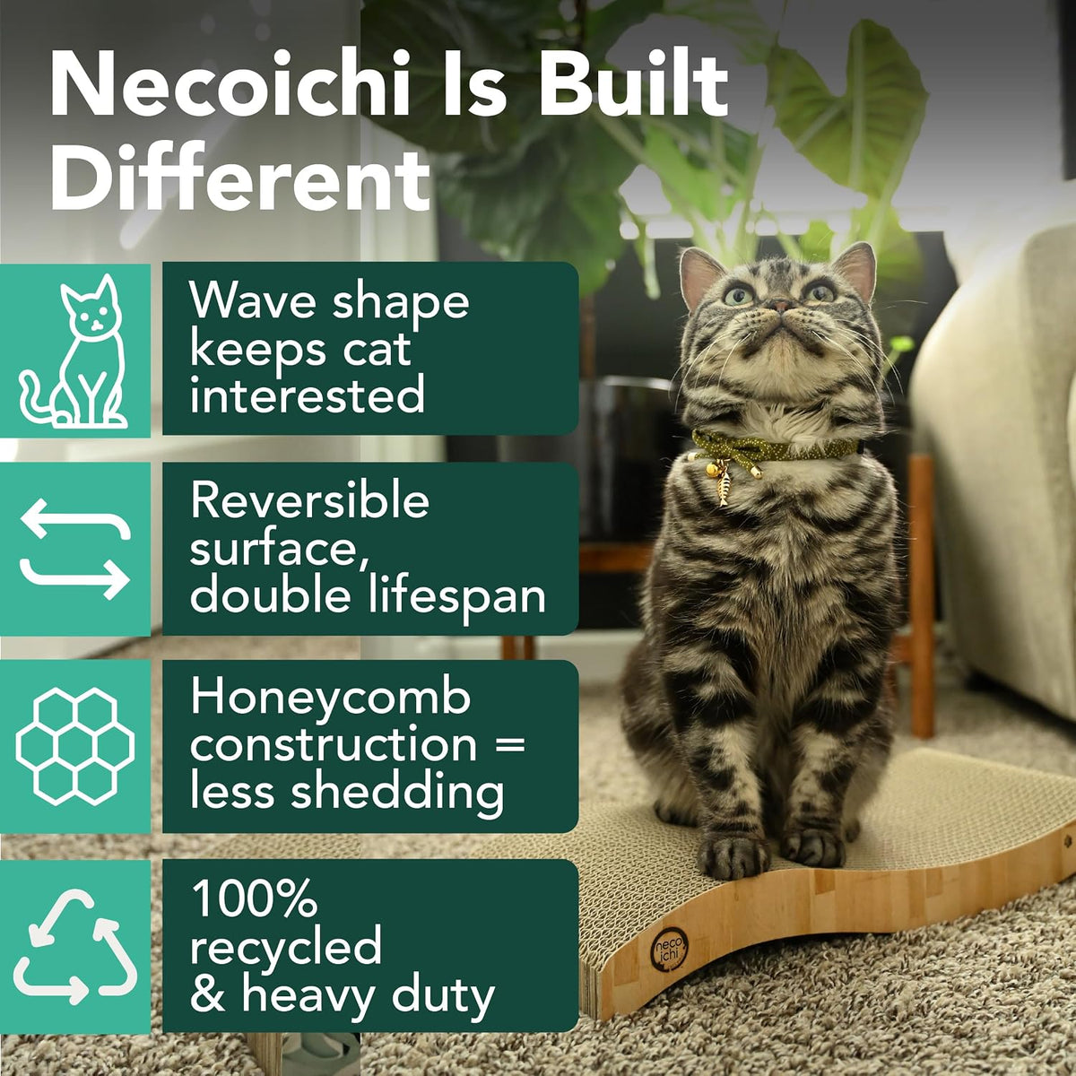 Reversible Wave Cat Scratcher for Indoor Cats - Oak / 1pcs - image 2