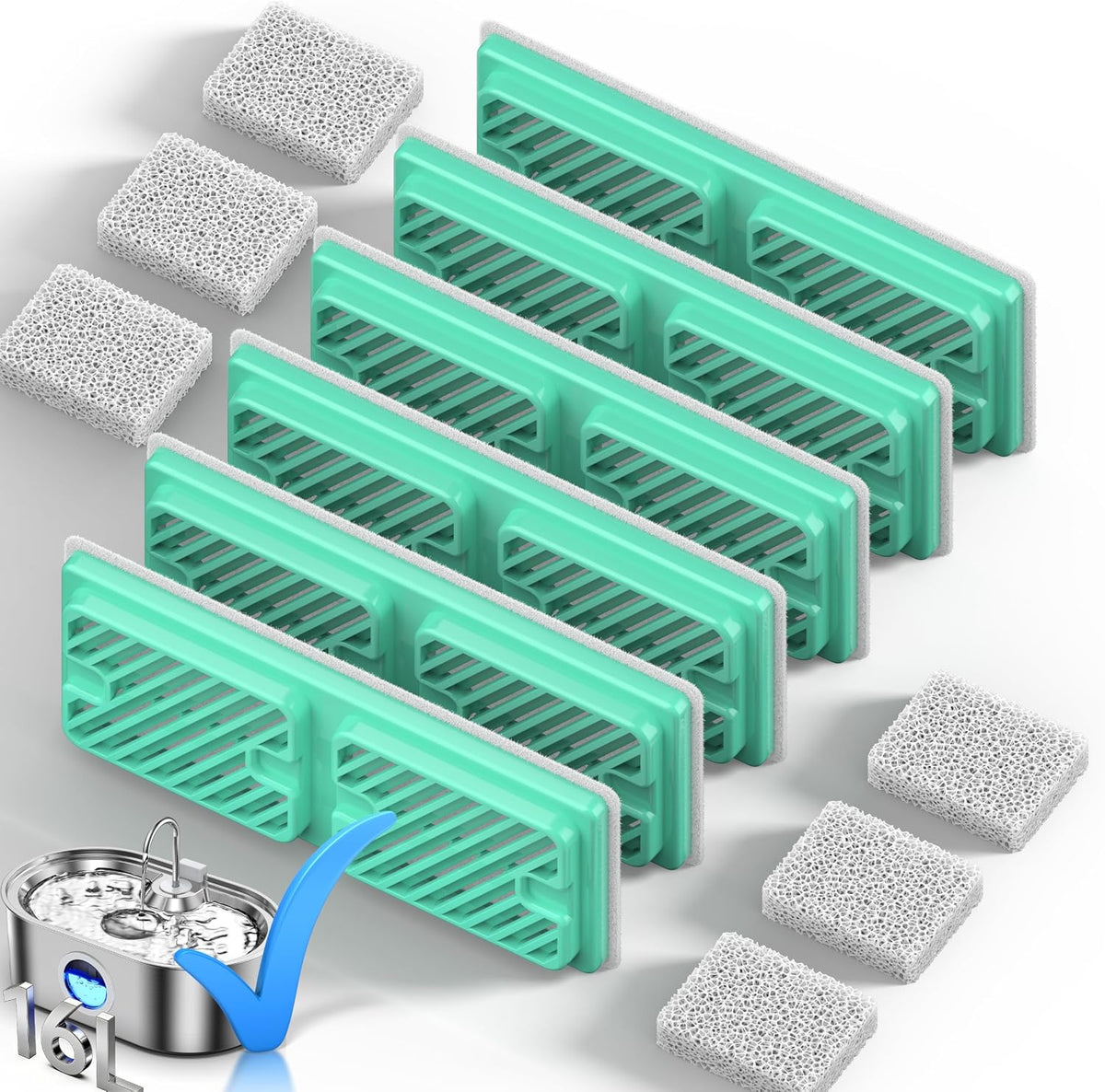 4.2Gal Extra Large Dog Water Fountain - 6 Filters+6 Sponges