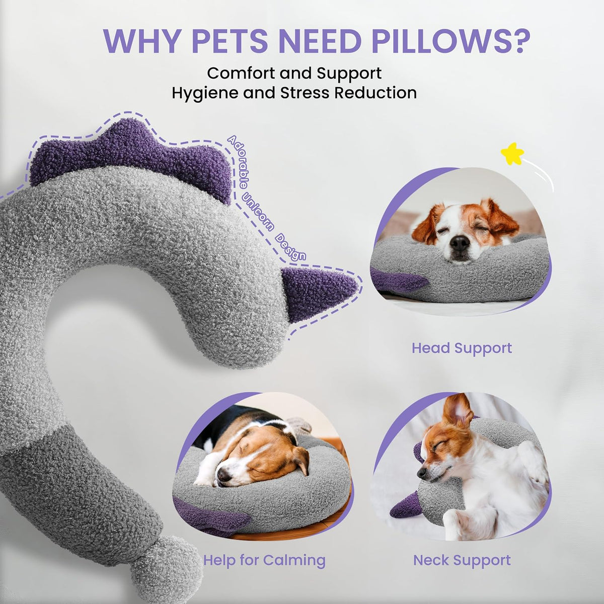 Dog Calming Pillow-Soft Neck Pillow for Dogs - Purlple - image 2