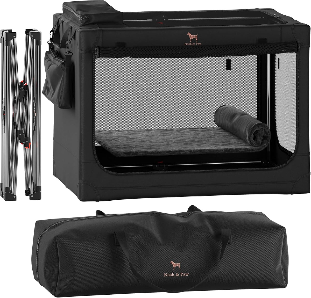 Noah & Paw XXL Collapsible Dog Crate, 42" - Black / 35.5"L x 25.2"W x 23.4"H