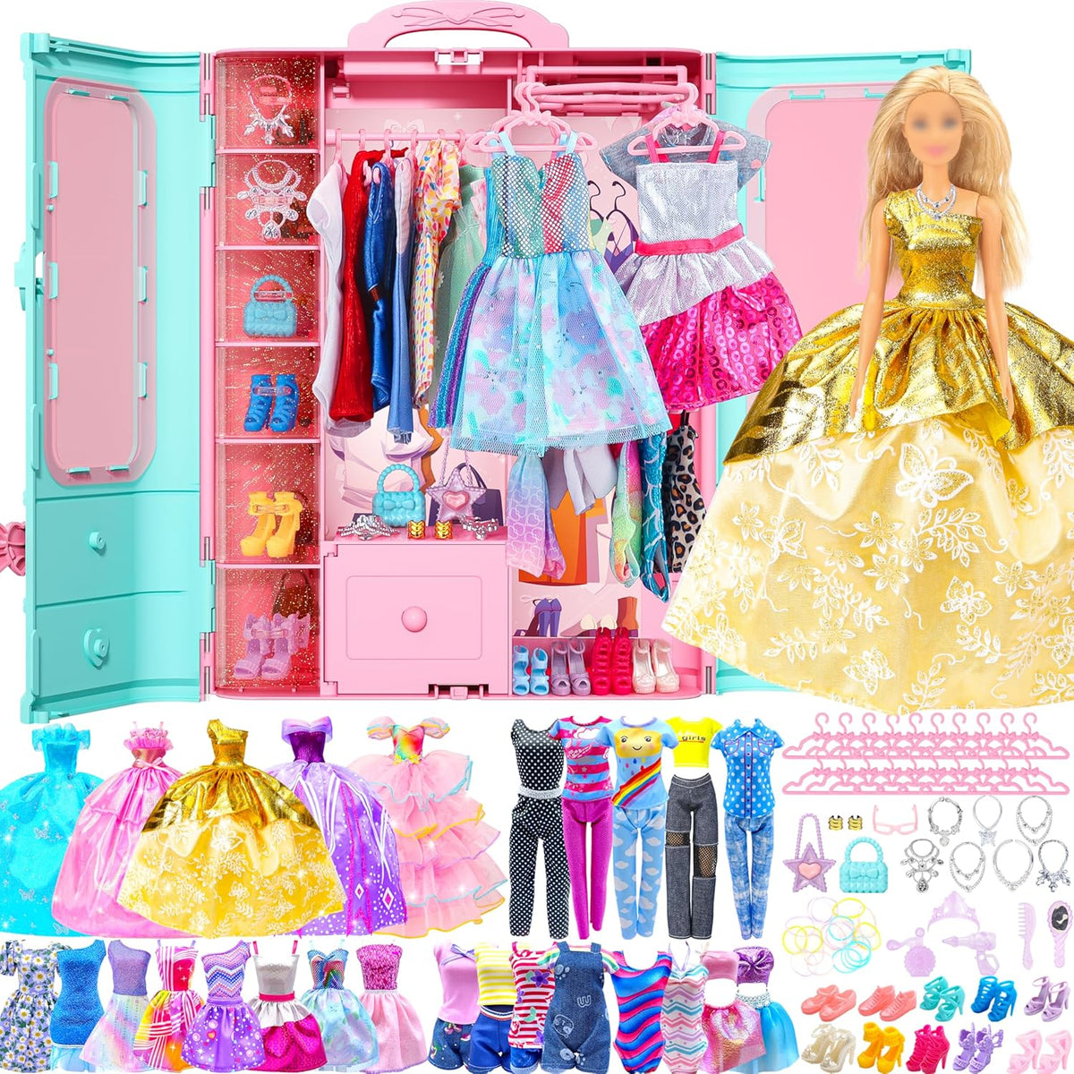 Style Shine 100 Pcs Doll Clothes & Accessories Toy for 11.5 Inch Doll – Fun for Kids & Family - M-Closet