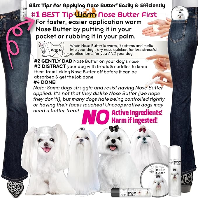 The Blissful Dog Maltese Nose Butter for Dry, Cracked Skin, Lick-Safe Dog Nose Balm with Moisturizing Shea Butter, Almond, Olive, and Essential Oils, Pet Supplies, Uncented, 0.15 oz.