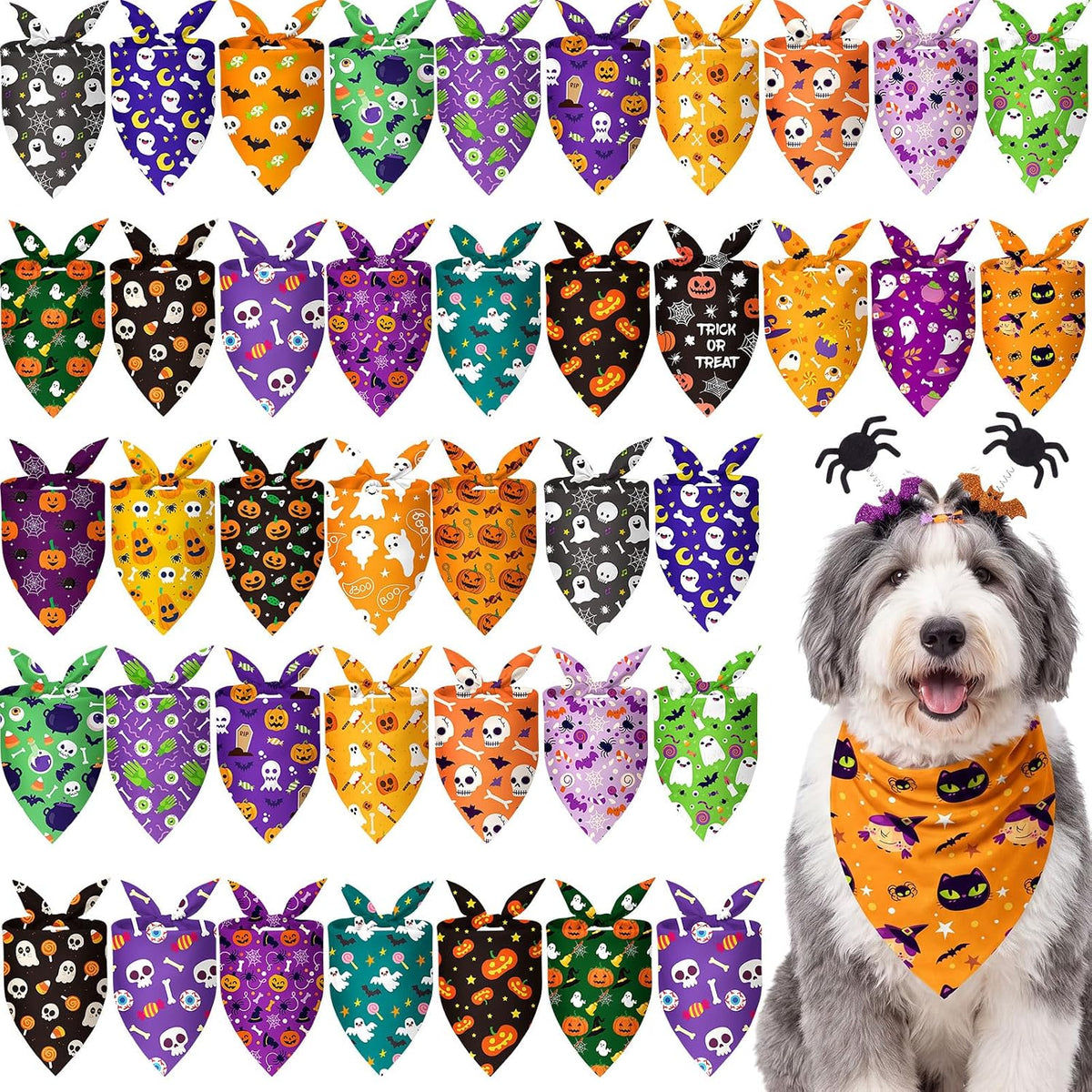 50 Pcs Halloween Dog Bandanas Bulk - 31.5 x 21.7 x 21.7 Inch / Halloween / 100