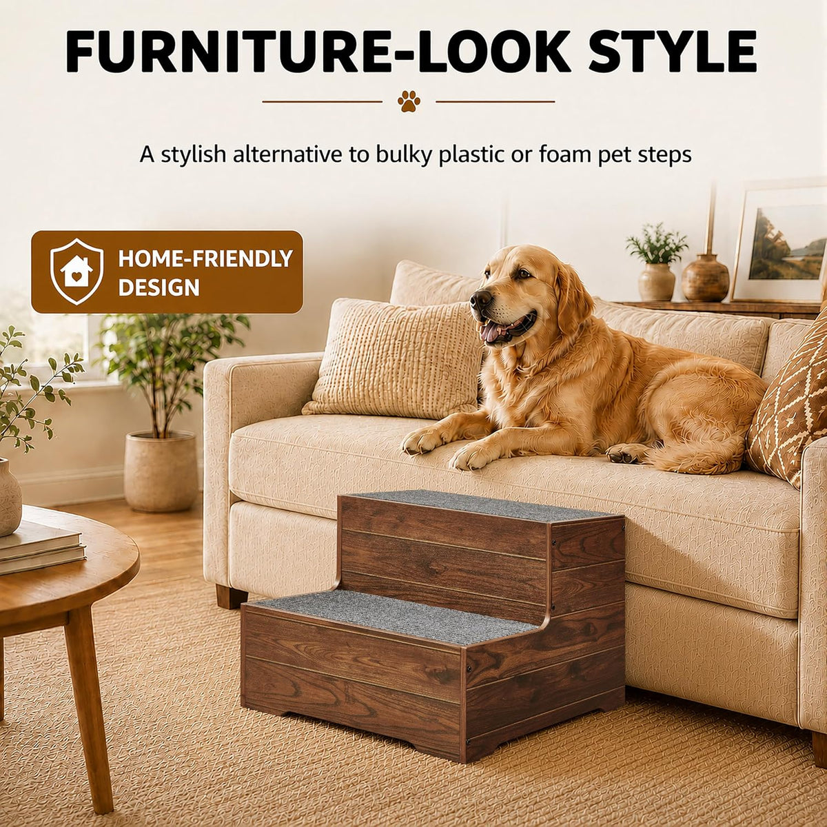 beeNbkks Wooden Dog Stairs and Sturdy Pet Steps for High Beds - Extra Wide, 2-Tier - image 4