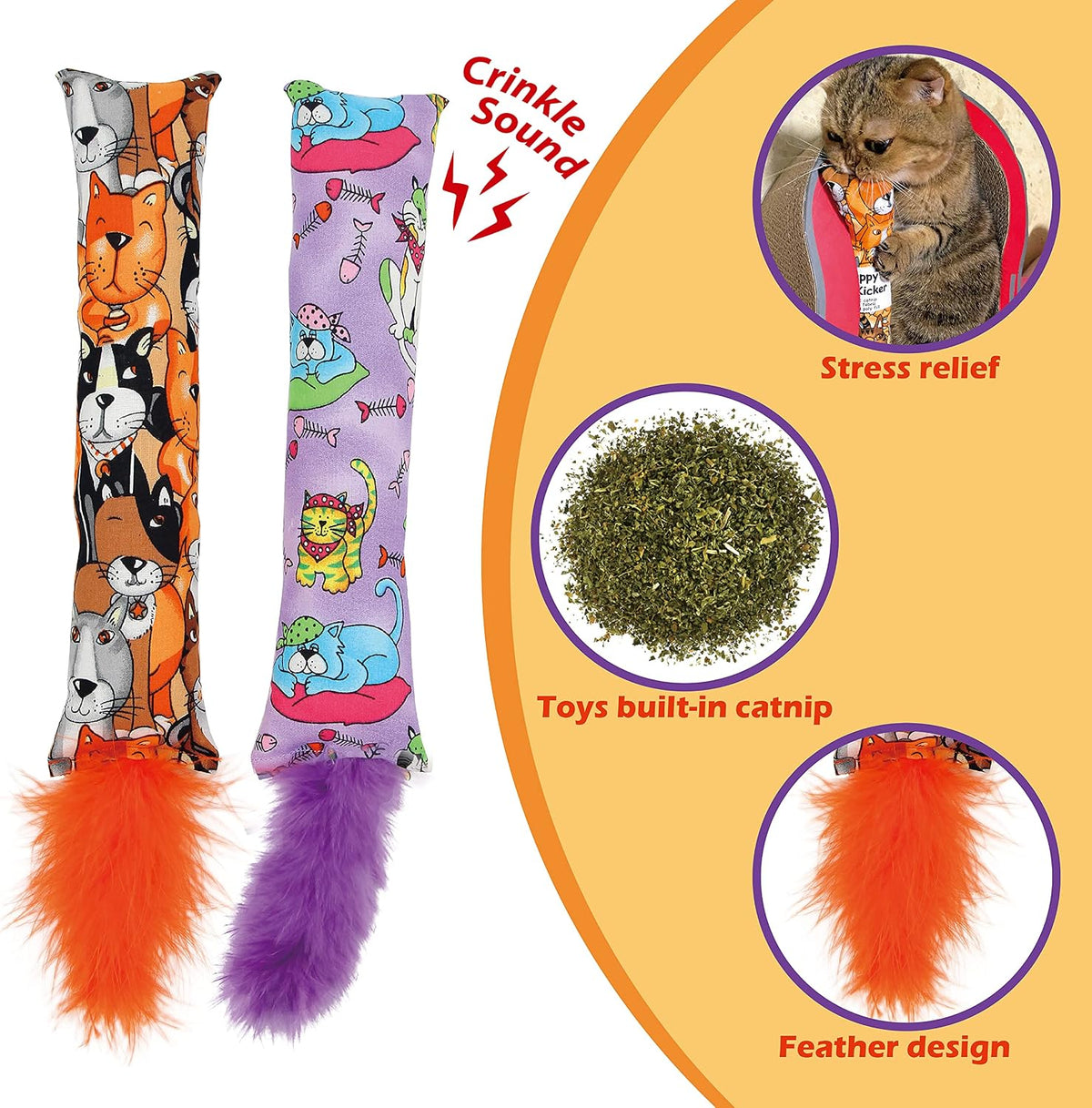 Jumpaws 2 Pack Natural Interactive Catnip & Silvervine Cat Kicker - Cat Family Printed - image 2