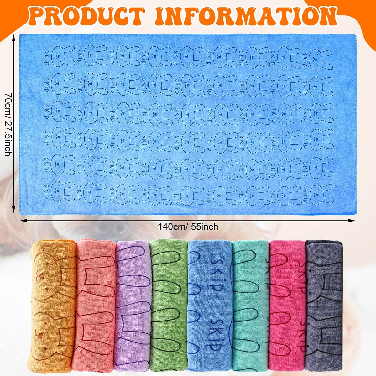 Peryiter 8 Pcs Dog Drying Towels Bulk 55'' x 28'' Pet Grooming - Colorful - image 3