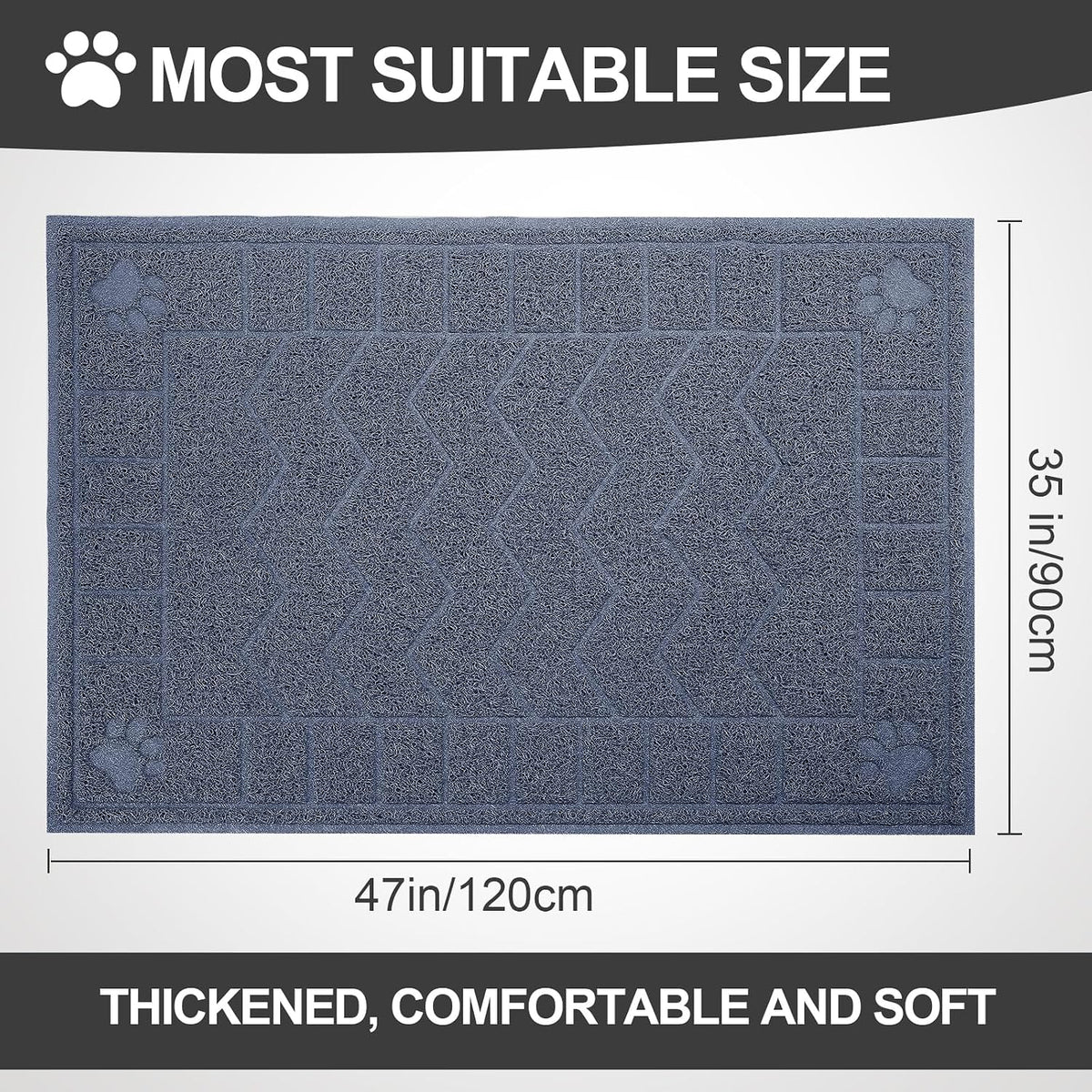 Cat Litter Box Mat, 47" x 35" Large Waterproof Litter Trapping Mat – Daily Care for Cats - Blue / 2X-Large（47" x 35") - image 2