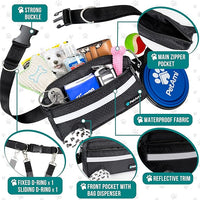 PetAmi Hands Free Dog Leash, Dog Running Leash Belt for Walking Jogging, Dog Waist Zipper Pouch Fanny Pack with Poop Bag Dispenser, Dual Padded Handle Bungee Leash for Small Medium Large Dogs, Single