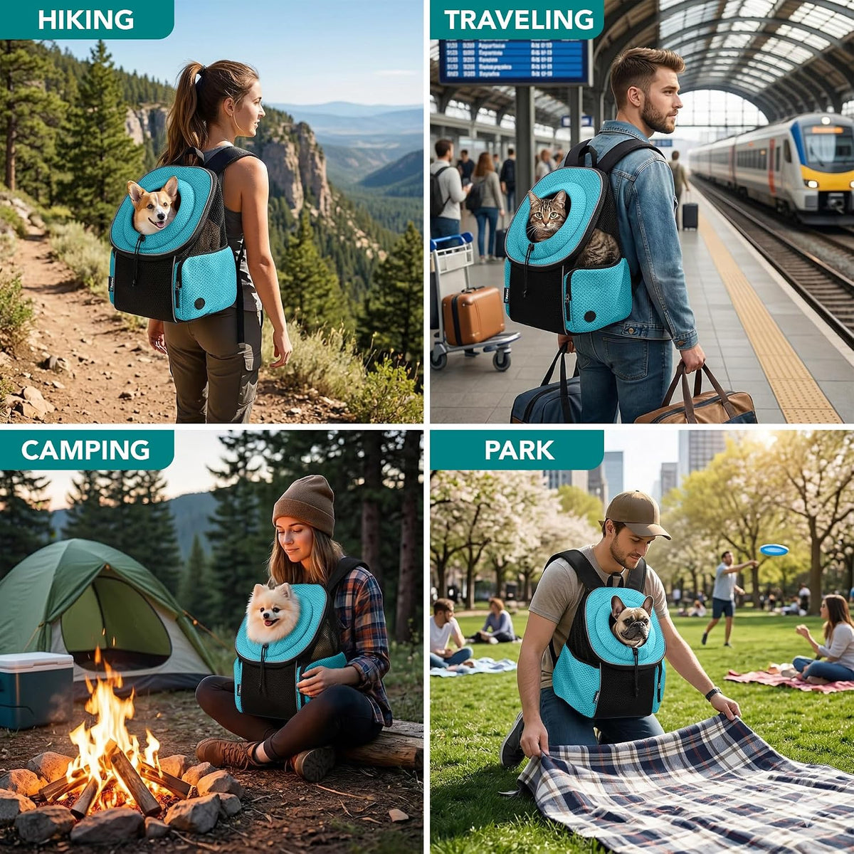 PetAmi Dog Carrier Backpack, Hands Free Front Pet Carrier - Teal Blue / 16.5"L x 10.0"W x 17.0"H - image 4