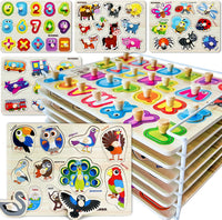 8 Wooden Puzzles for Toddlers 1-3 - Set of 6