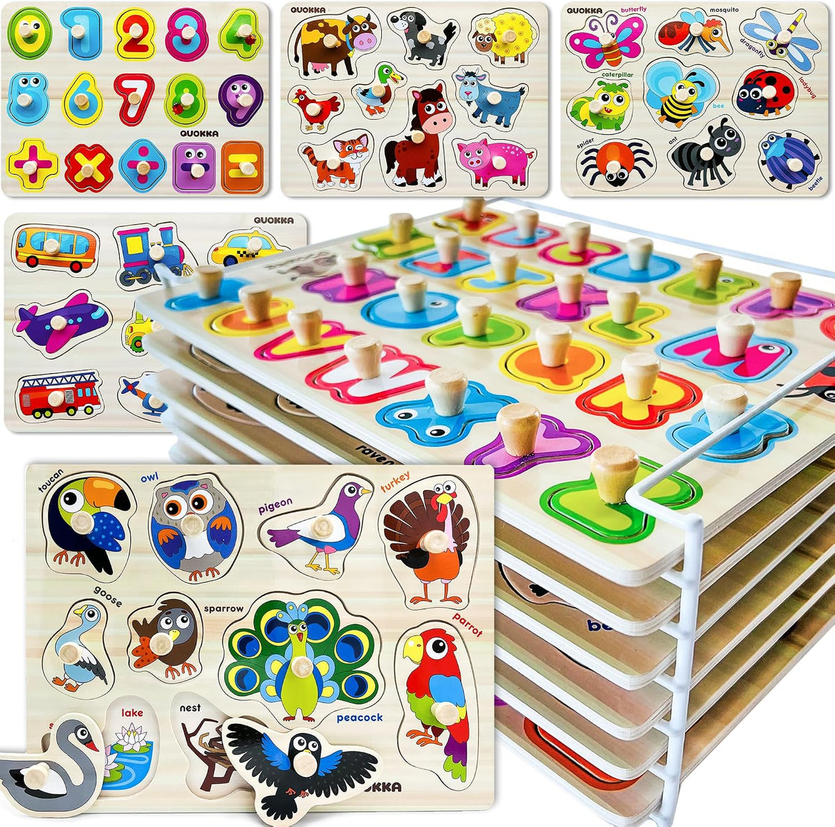 8 Wooden Puzzles for Toddlers 1-3 - Set of 6