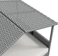 PawHut Wicker Dog House Outdoor with Canopy, Rattan Dog Bed with Water-Resistant Cushion, Raised Dog Bed for Small, Medium Dogs up to 66 lbs, 19.75" in Length, Silver Wicker, White Cushion