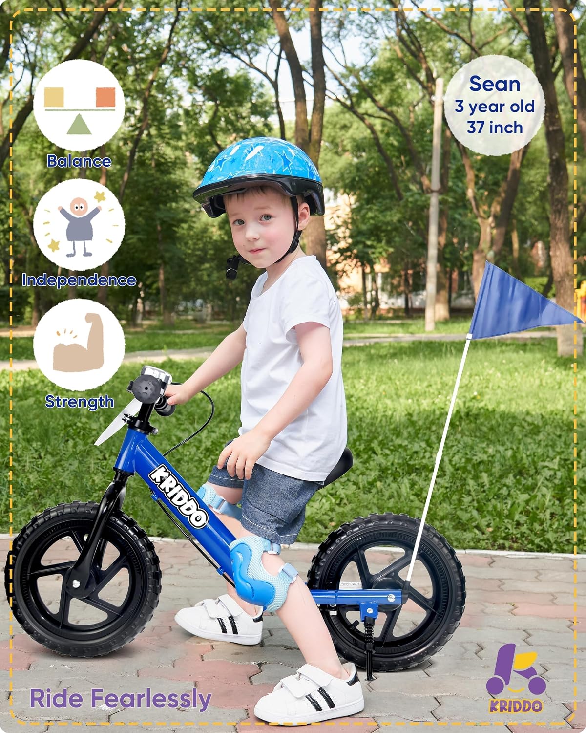 KRIDDO Pro toddler balance bike with hand brake, kickstand and thick tires - view 8