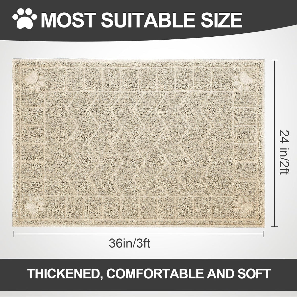 Cat Litter Box Mat, 47" x 35" Large Waterproof Litter Trapping Mat – Daily Care for Cats - Beige / X-Large（35" x 24" ) - image 2