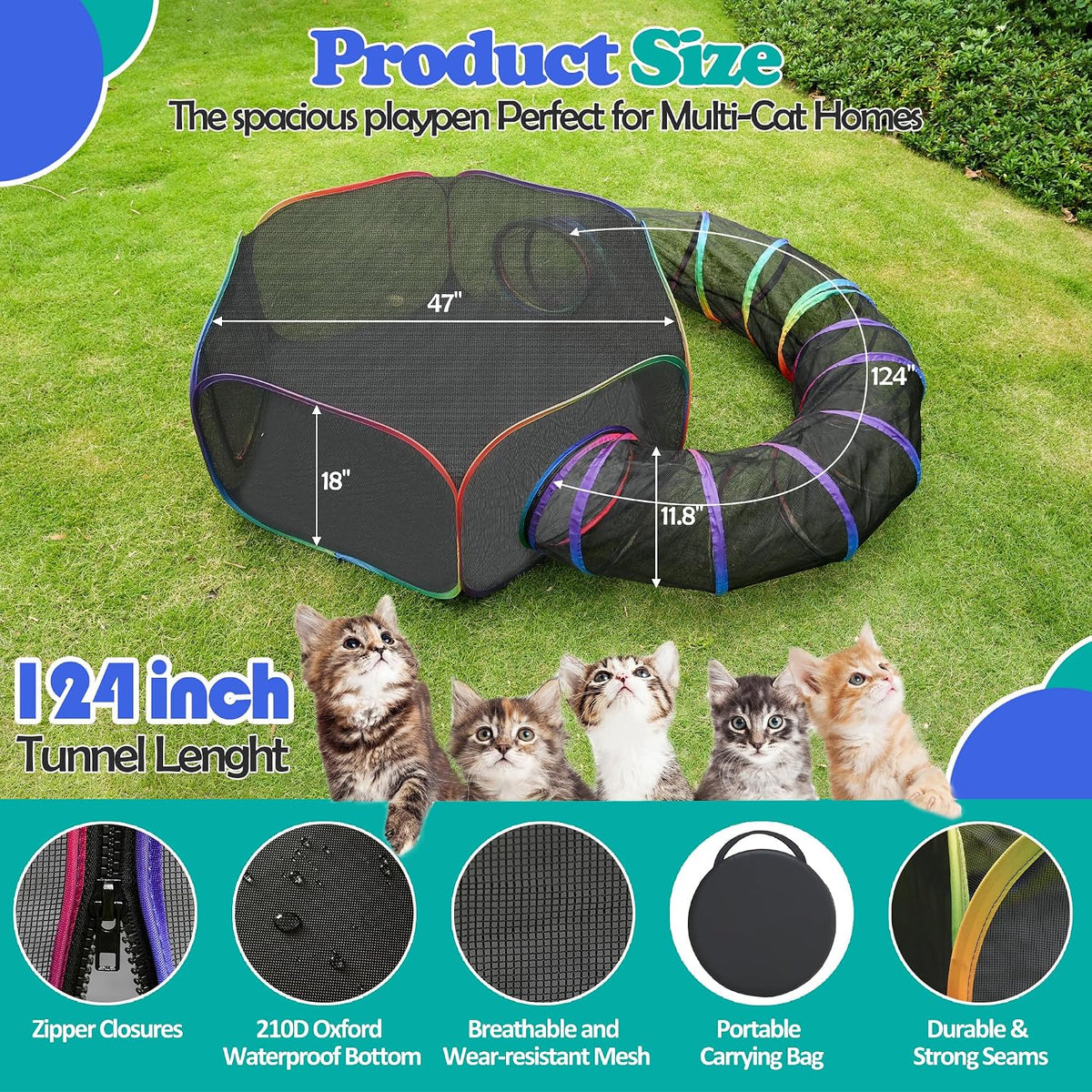 Outdoor Cat Enclosure, 2-in-1 Pop-up Portable Catio Playground – Essentials for Cats - image 2