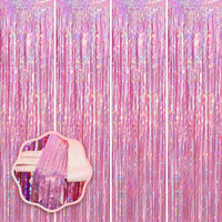 Voircoloria 2 Pack Gold Foil Fringe Backdrop Curtains - Laser Pink / 4 - image 2