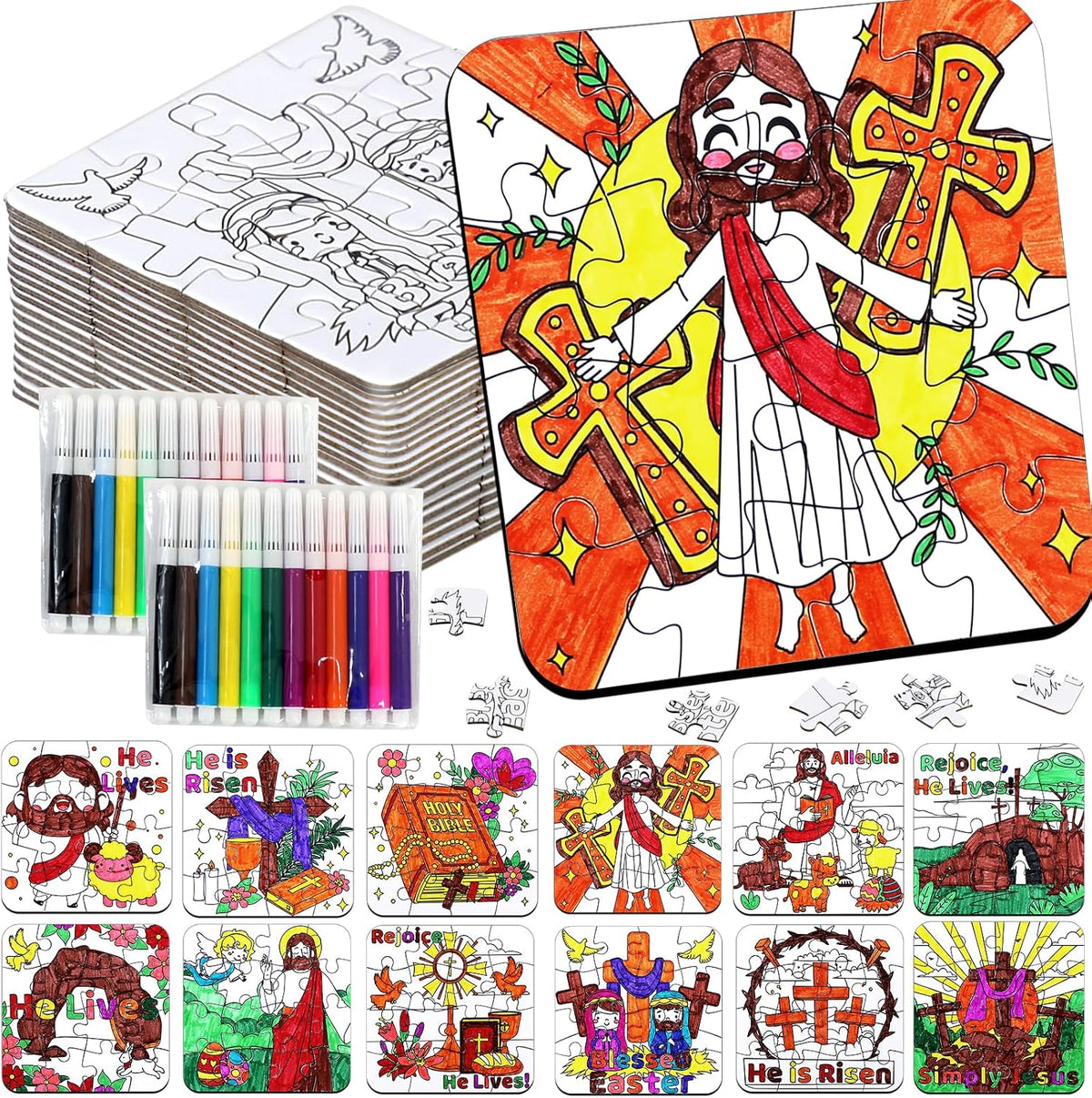 MUOUAKATE Christian Halloween crafts for kids, 24 blank coloring puzzle sets - view 5