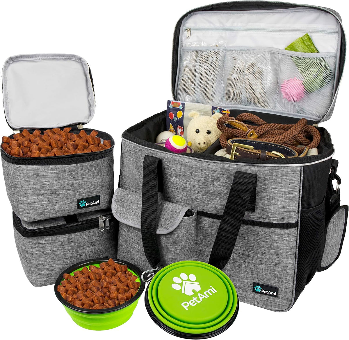 PetAmi Dog Travel Bag Organizer, Pet Supplies Diaper Tote - Large - 15.5"L x 9.5"W x 14.0"H / Grey