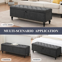 Mangodan51” Linen End of Bed Storage Bench, Tufetd Upholstered Storage Ottoman Bench with Safety Hinge, 330 lb Large Ottoman with Storages for Living Room, Entryway & Bedroom, Window Benches, Grey