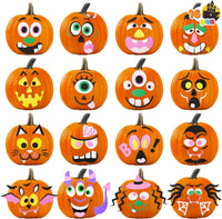 JOYIN Halloween pumpkin decorating stickers, 16 foam face kits including witch, bat and ghost