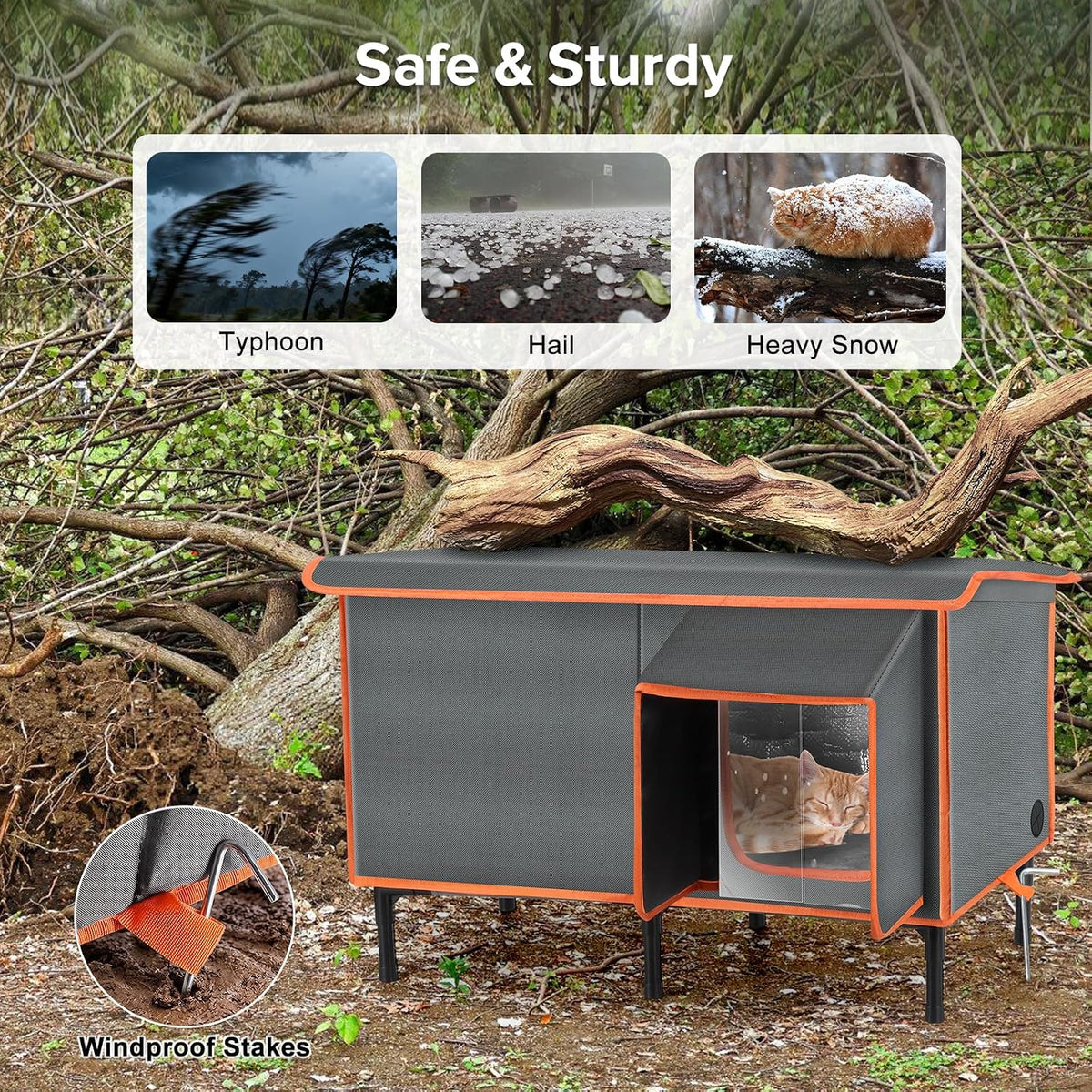 Heated Cat House for Outside in Winter - Grey / L (25.7''x13.5''x18'') - image 4
