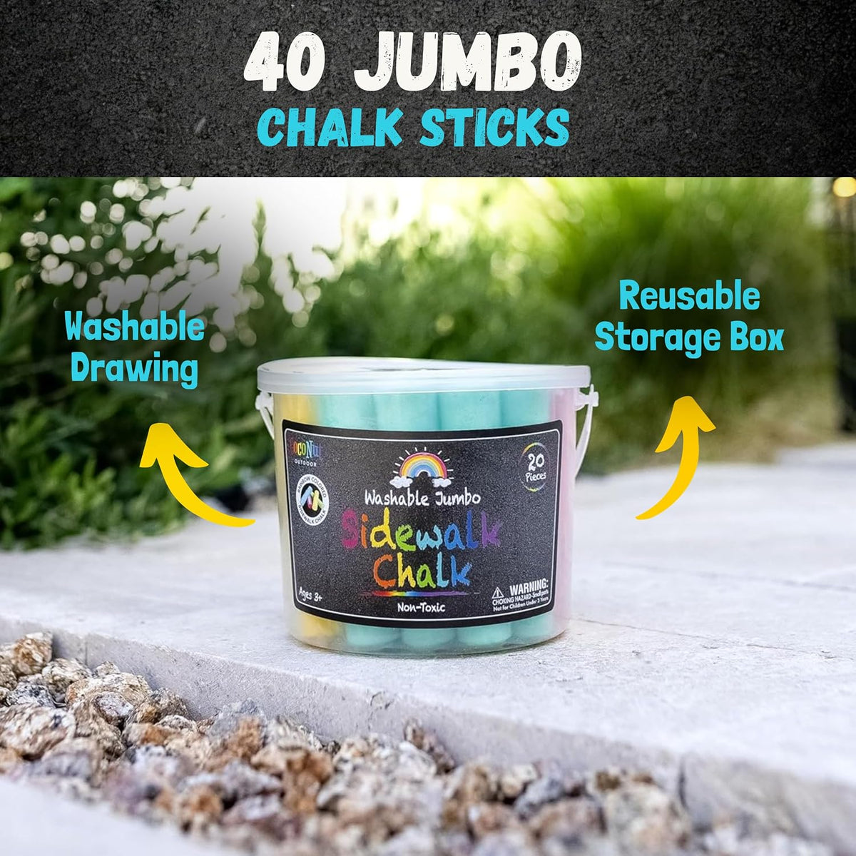 CocoNut Outdoor jumbo sidewalk chalk bucket with 40 thick chalk sticks in 7 colors - view 32