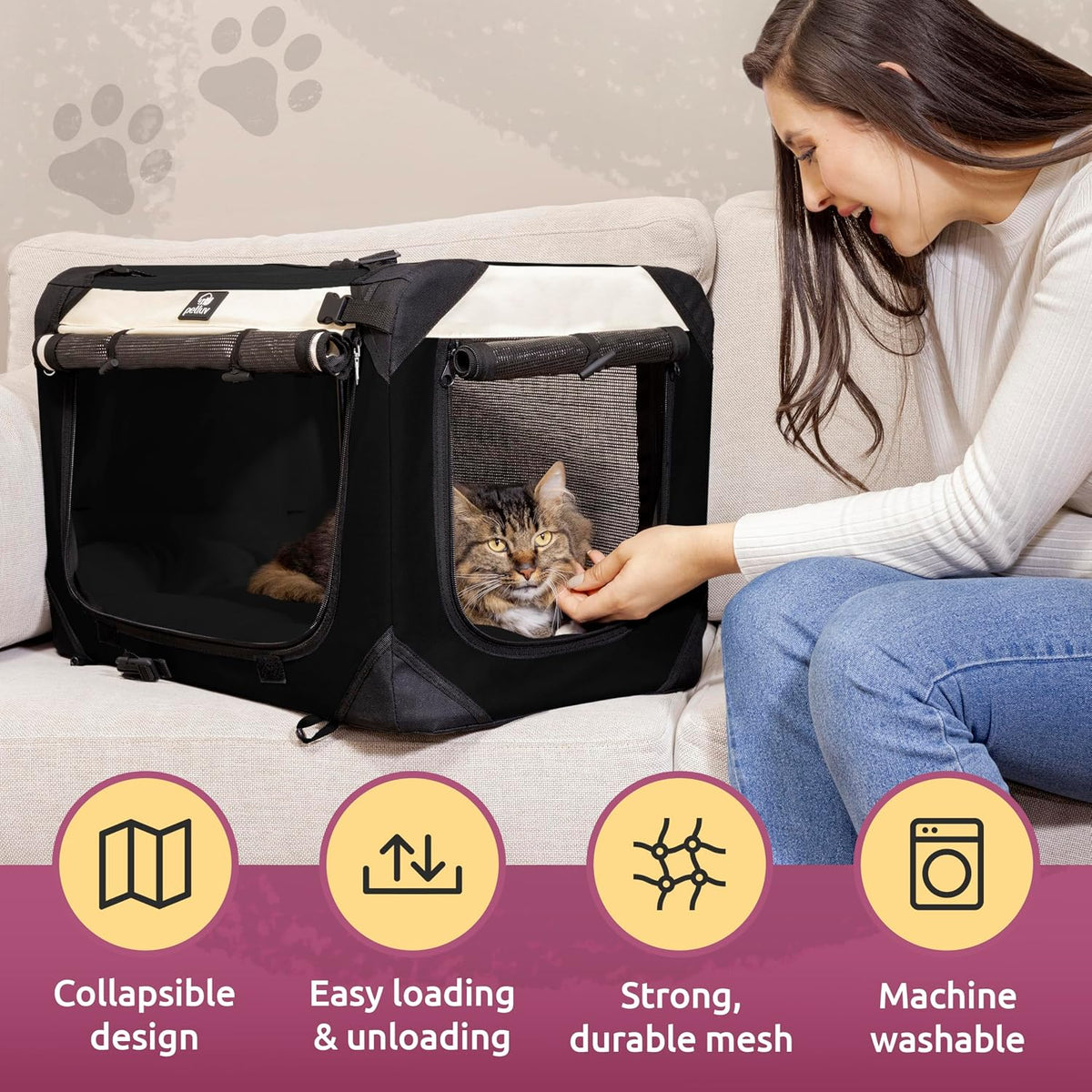 Cat & Dog Pet Carrier, Fits 2 Cats or Medium Dog Comfortably - Black / Medium - image 4