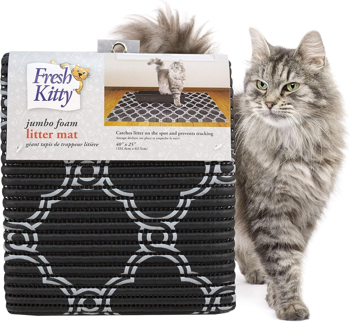 Fresh Kitty Durable XL Jumbo Foam Litter Box Mat, No Phthalate - Black/White Quatrefoil / 1 Count (Pack of 6)