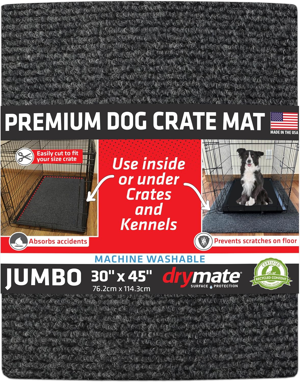 Drymate Premium Dog Crate Mat Liner, Absorbent, Waterproof - 30" x 45" / Dark Grey Ultra Plush