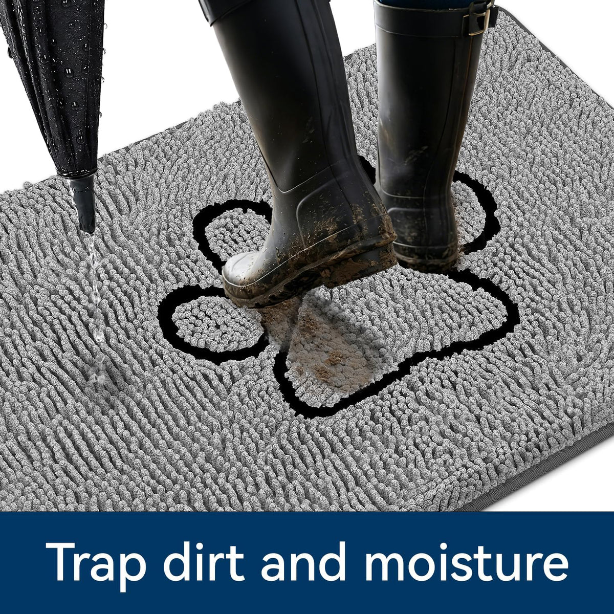 Plush chenille dog door mat with non-slip TPR backing for muddy paws and wet floors - view 4