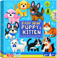 KRAFUN Fairy Tales Sewing Kit for Kids Ages 5-10, 8 Projects - Puppy & Kitten