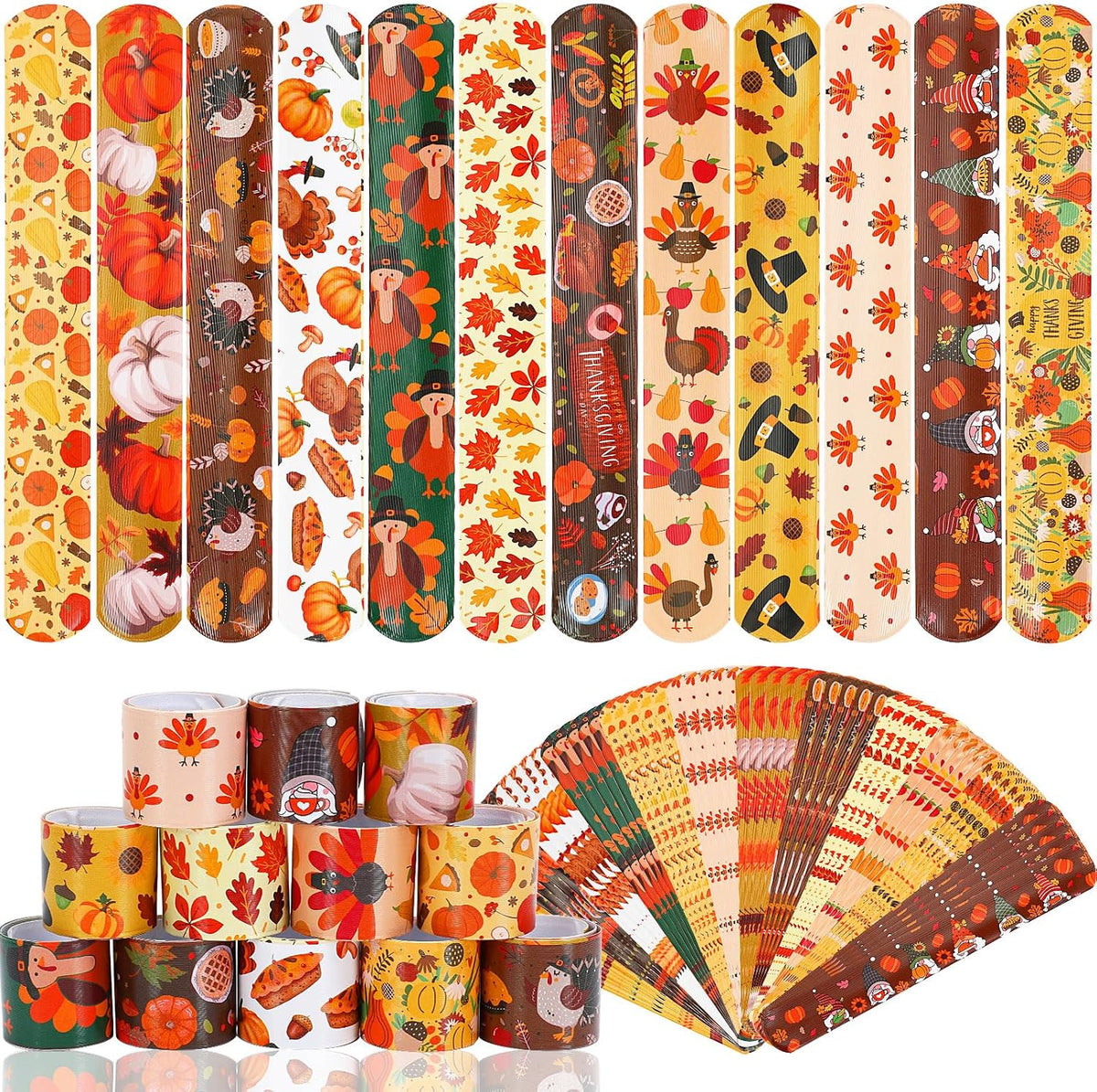 Junebrushs 56 fall Thanksgiving slap bracelets with turkey, pumpkin and leaf designs - view 7