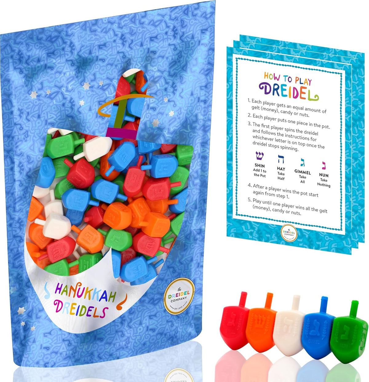 25-Pack Hanukkah Dreidels Multicolor Plastic Chanuka Draydels - 50-Pack
