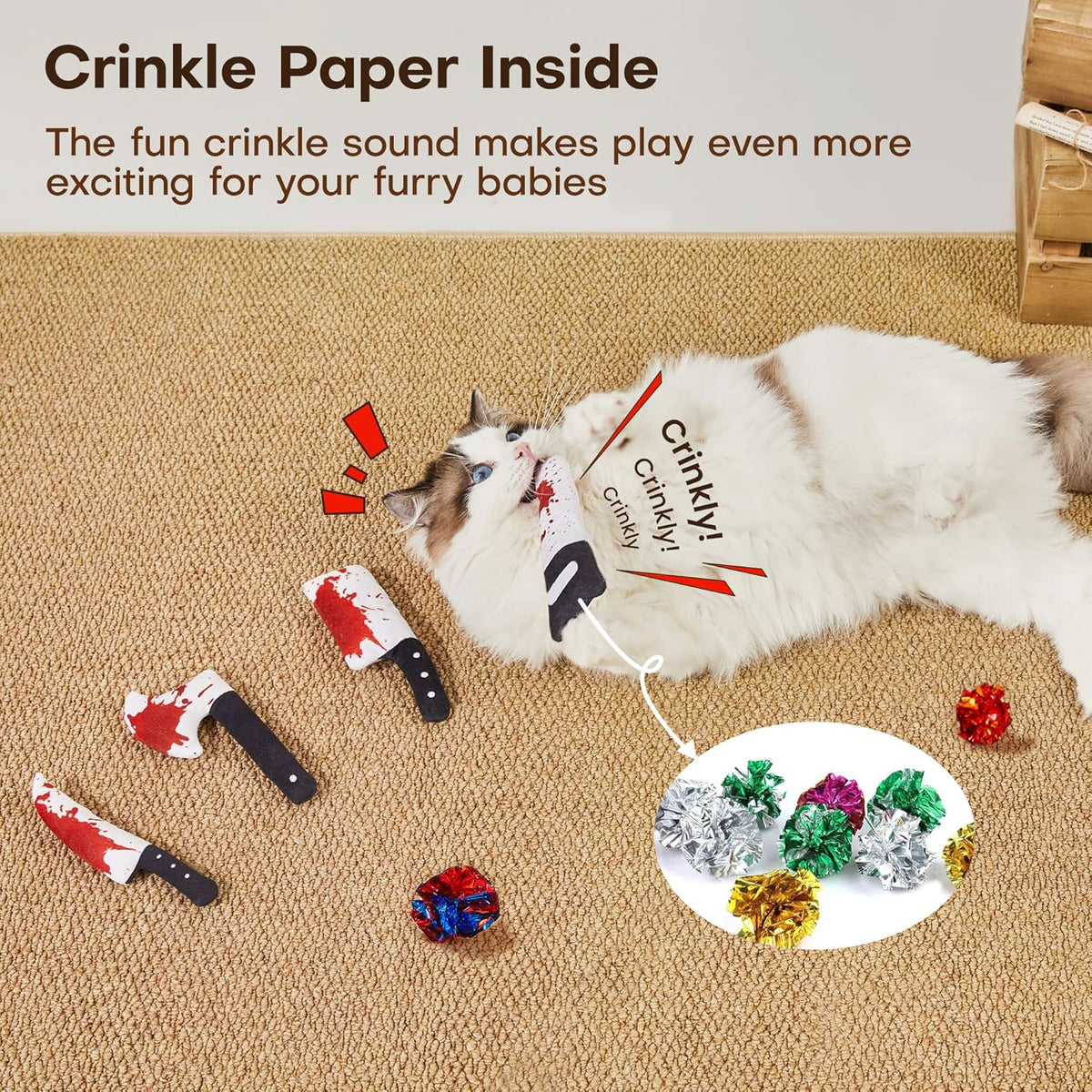 Potaroma 4Pcs Cat Toys, Horror Halloween Knife-Shaped Kitten Catnip Crinkly Sound Toys, Indoor - image 4