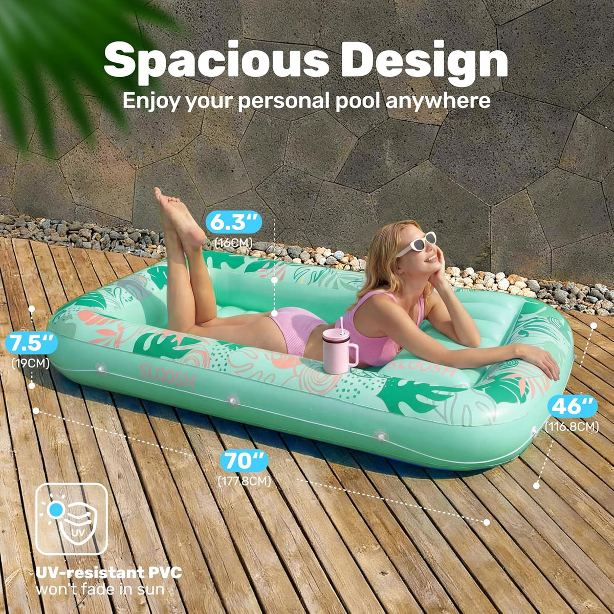 SLOOSH Inflatable Tanning Pool Lounger Float - Aqua Blue / Large - image 2